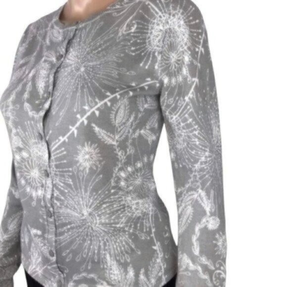 Prana floral cardigan sweater button down gray size small - Picture 3 of 7
